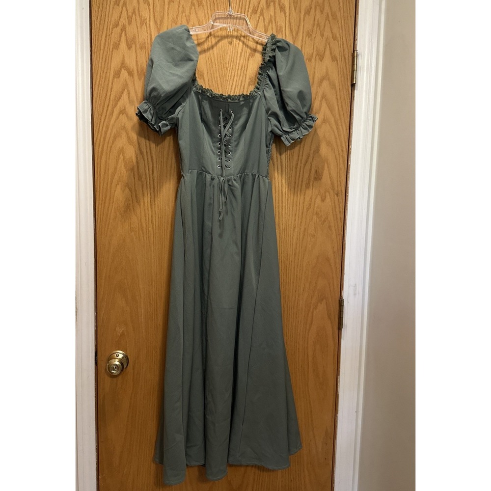Peasant Maxi Dress Hippie Boho Cottagecore Witchy Gothcore Green Medium